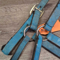 Stiff Thick Nylon Halter *fair, dirty, v.rubbed & frayed edges & end, faded, stains
