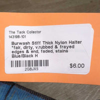 Stiff Thick Nylon Halter *fair, dirty, v.rubbed & frayed edges & end, faded, stains
