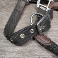 Nylon Rope/Web & Leather Trim Halter, adj, snap *gc, dusty, rubs, scrapes, faded, snags, hair, dirty
