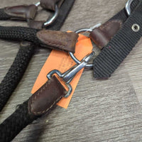Nylon Rope/Web & Leather Trim Halter, adj, snap *gc, dusty, rubs, scrapes, faded, snags, hair, dirty
