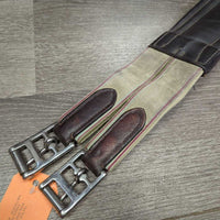 FS Flat Wide Padded Leather Girth, 2x els *vgc, clean, mnr hair, residue, puckered els
