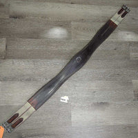 FS Flat Wide Padded Leather Girth, 2x els, d ring *vgc/gc, clean, rubbed, discolour, residue, mnr hair
