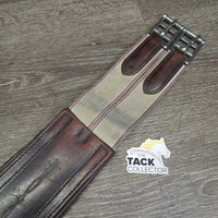 FS Flat Wide Padded Leather Girth, 2x els, d ring *vgc/gc, clean, rubbed, discolour, residue, mnr hair
