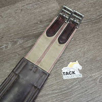 FS Flat Wide Padded Leather Girth, 2x els, d ring *vgc/gc, clean, rubbed, discolour, residue, mnr hair
