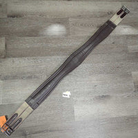 FS Flat Wide Padded Leather Girth, 2x els, d ring *vgc/gc, clean, rubbed, discolour, residue, mnr hair
