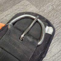 Wide Nylon Web & Neoprene Velcro Lining Roper Cinch, 2x D Ring *gc, dirt, hairy, rubs, faded, rust
