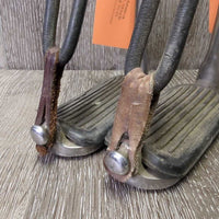 Peacock Stirrup Irons, grips, 2x els, 2x keepers *gc, dirty, cracking els, scratches, stains
