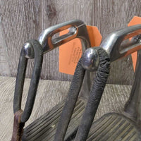 Peacock Stirrup Irons, grips, 2x els, 2x keepers *gc, dirty, cracking els, scratches, stains
