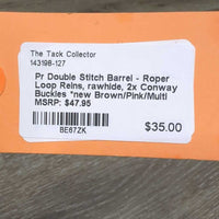 Pr Double Stitch Barrel - Roper Loop Reins, rawhide, 2x Conway Buckles *new
