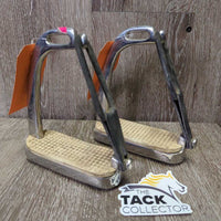 Hvy Safety Peacock Stirrup Irons, grips, 2 els, 2 keepers *gc, dirt, dust, scratches, tape, older?, rubs
