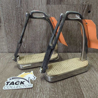 Hvy Safety Peacock Stirrup Irons, grips, 2 els, 2 keepers *gc, dirt, dust, scratches, tape, older?, rubs

