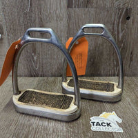 Pr Hvy Stirrup Irons, carpet grips *gc, older, dirty, curled edges, bubbled grips, stains, mnr scuffs, pitted
