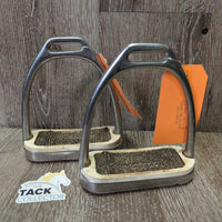 Pr Hvy Stirrup Irons, carpet grips *gc, older, dirty, curled edges, bubbled grips, stains, mnr scuffs, pitted
