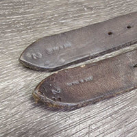 Thick Stirrup Leathers *gc/fair, v.scraped, rubs, xholes, older, faded, cracked, v.UNEVEN
