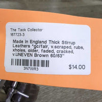 Thick Stirrup Leathers *gc/fair, v.scraped, rubs, xholes, older, faded, cracked, v.UNEVEN
