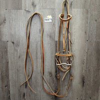 Thick Headstall, Curb Bit, Split Reins, Leather Ties & Conchos *fair, older, split, cut, unstitched, scrapes, dry, older, stains
