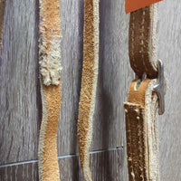 Thick Headstall, Curb Bit, Split Reins, Leather Ties & Conchos *fair, older, split, cut, unstitched, scrapes, dry, older, stains

