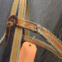 Thick Headstall, Curb Bit, Split Reins, Leather Ties & Conchos *fair, older, split, cut, unstitched, scrapes, dry, older, stains
