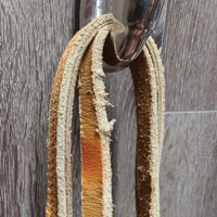 Thick Headstall, Curb Bit, Split Reins, Leather Ties & Conchos *fair, older, split, cut, unstitched, scrapes, dry, older, stains
