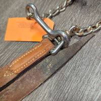 Vintage Double Stitch Leather Steer Show Halter, Chain & Leather Lead Shank *vgc, dry, dirt, stains, scrapes, bent, rust
