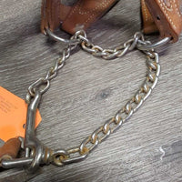 Vintage Double Stitch Leather Steer Show Halter, Chain & Leather Lead Shank *vgc, dry, dirt, stains, scrapes, bent, rust
