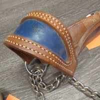 Vintage Double Stitch Leather Steer Show Halter, Chain & Leather Lead Shank *vgc, dry, dirt, stains, scrapes, bent, rust
