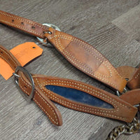 Vintage Double Stitch Leather Steer Show Halter, Chain & Leather Lead Shank *vgc, dry, dirt, stains, scrapes, bent, rust
