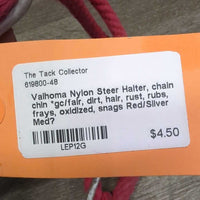 Nylon Steer Halter, chain chin *gc/fair, dirt, hair, rust, rubs, frays, oxidized, snags
