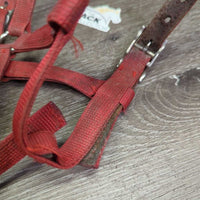 Nylon Adjustable Halter, leather lined nose *gc, clean, dirt, stiff, residue, snags
