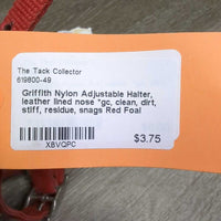 Nylon Adjustable Halter, leather lined nose *gc, clean, dirt, stiff, residue, snags
