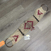 19 Strand Mohair? String Cinch, d rings *fair, dirty, hairy, stained, torn d ring nylon, loose strands, frays, rust
