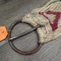 19 Strand Mohair? String Cinch, d rings *fair, dirty, hairy, stained, torn d ring nylon, loose strands, frays, rust
