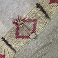 19 Strand Mohair? String Cinch, d rings *fair, dirty, hairy, stained, torn d ring nylon, loose strands, frays, rust
