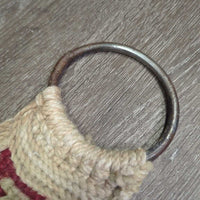 19 Strand Mohair? String Cinch, d rings *fair, dirty, hairy, stained, torn d ring nylon, loose strands, frays, rust
