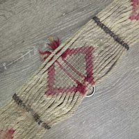 19 Strand Mohair? String Cinch, d rings *fair, dirty, hairy, stained, torn d ring nylon, loose strands, frays, rust
