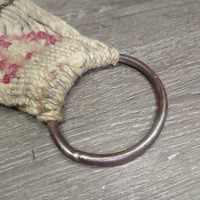 19 Strand Mohair? String Cinch, d rings *fair, dirty, hairy, stained, torn d ring nylon, loose strands, frays, rust
