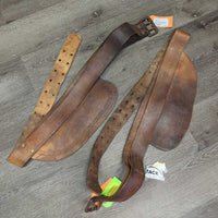 VINTAGE 2 Leather Western Fenders, stamped *SPLIT leather, fair, dirt, dry, stiff, rust, rubs, scrapes, curls, older
