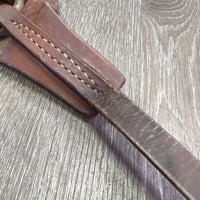 2" Stamped Leather Breastcollar, conway buckle, snap *N0 straps, gc, rubs, scrapes, dry, stiff, creases, rust
