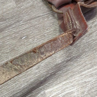 2" Stamped Leather Breastcollar, conway buckle, snap *N0 straps, gc, rubs, scrapes, dry, stiff, creases, rust

