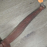 2" Stamped Leather Breastcollar, conway buckle, snap *N0 straps, gc, rubs, scrapes, dry, stiff, creases, rust
