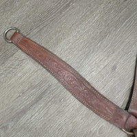2" Stamped Leather Breastcollar, conway buckle, snap *N0 straps, gc, rubs, scrapes, dry, stiff, creases, rust

