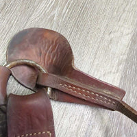 2" Stamped Leather Breastcollar, conway buckle, snap *N0 straps, gc, rubs, scrapes, dry, stiff, creases, rust
