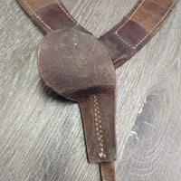 2" Stamped Leather Breastcollar, conway buckle, snap *N0 straps, gc, rubs, scrapes, dry, stiff, creases, rust
