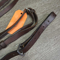 Flat Running Martingale *gc, older, dry, clean, 0 stopper, repairs, mnr cuts, dents, twist, cracks, pulled stitches
