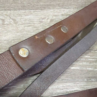 Flat Running Martingale *gc, older, dry, clean, 0 stopper, repairs, mnr cuts, dents, twist, cracks, pulled stitches
