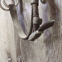 Rawhide Noseband - Thick Nylon Web Bitless Headstall - Side Pull *N0 throatlatch, gc, dry, dirt, stiff, rough rawhide, stains
