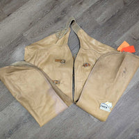 VINTAGE Suede - Leather Western Chinks, Buckles "J-C" *gc, stains, rubs, older, threads, dirt, xholes
