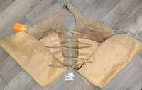 VINTAGE Suede - Leather Western Chinks, Buckles "J-C" *gc, stains, rubs, older, threads, dirt, xholes
