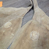 VINTAGE Suede - Leather Western Chinks, Buckles "J-C" *gc, stains, rubs, older, threads, dirt, xholes
