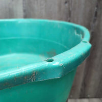 Round Plastic Feed Tub *gc/fair, cracked, clean, mnr dirt, residue, stains, scuffs, scratches, chews
